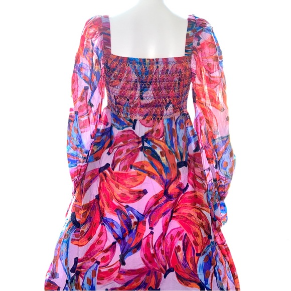 FARM Rio Colored Bananas Smocked Midi Dress Size Small - Picture 7 of 12